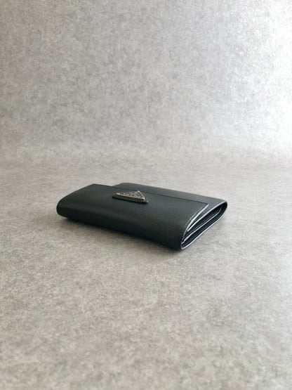 PRADA Triangle Logo Folded Wallet Black Vintage kng86t
