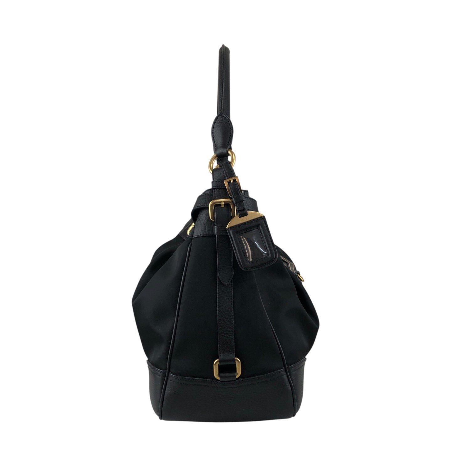 PRADA Logo Front Buckle Shoulder bag Black Vintage rv2srn