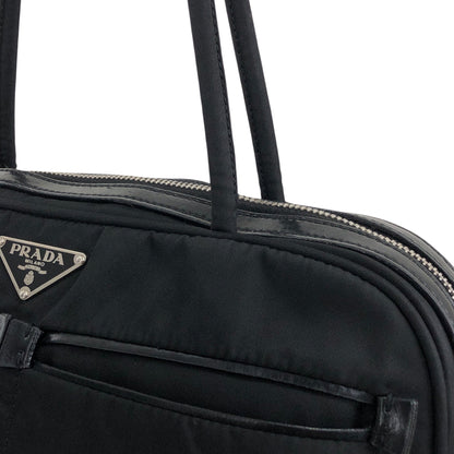 PRADA Tessuto Triangle Logo Front Pocket Small Boston bag Handbag Black Vintage gips8j
