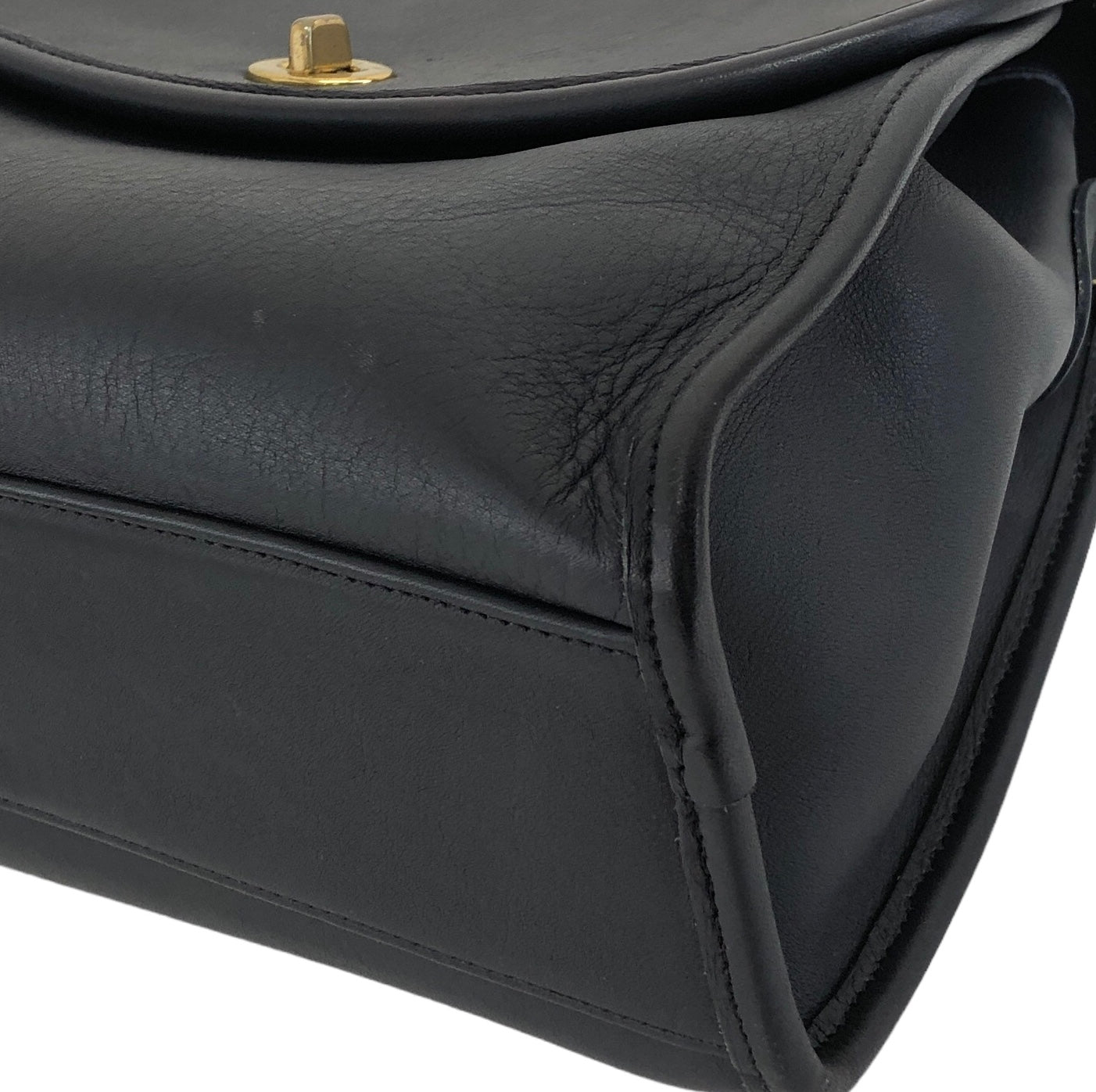COACH Turn Lock Leather Two-way Handbag Shoulder bag Navy
