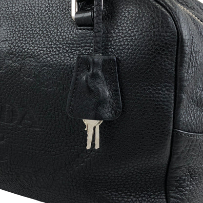 PRADA Logo Embossed Small Boston bag Handbag Black Vintage 2nb76v