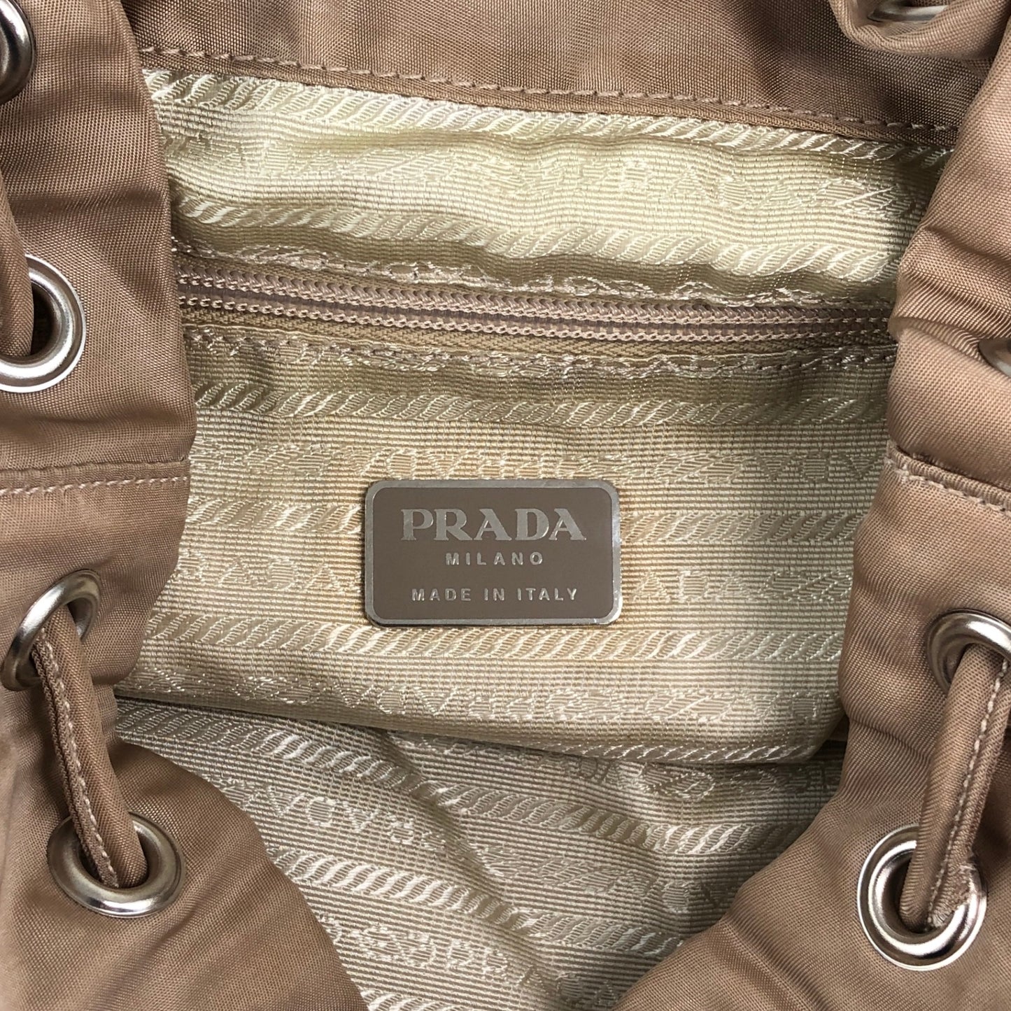 PRADA Tessuto Triangle Logo Double Pocket Backpack Beige Vintage nhc32x