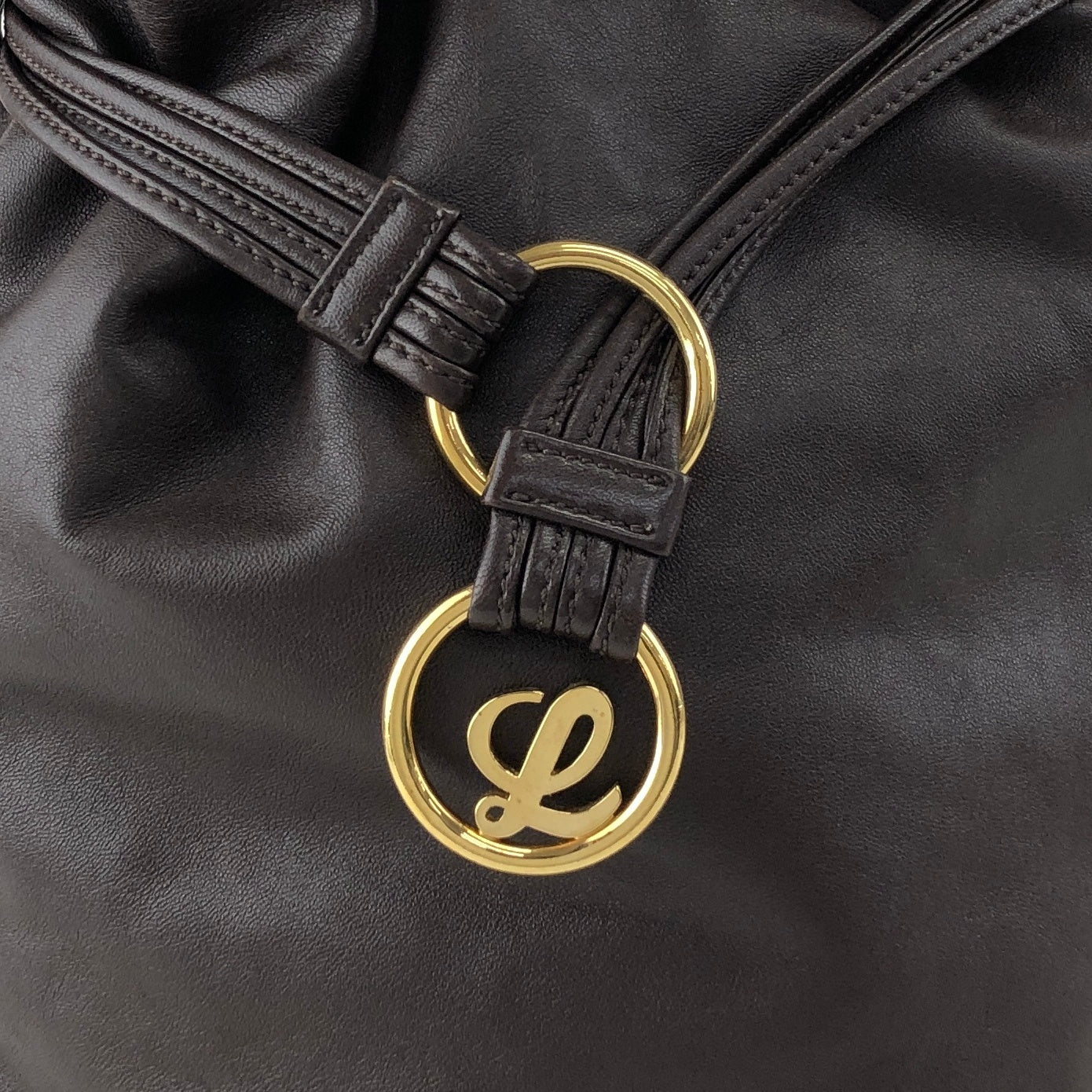 LOEWE Anagram Drawstring Shoulder bag Brown Vintage 7ep7z7