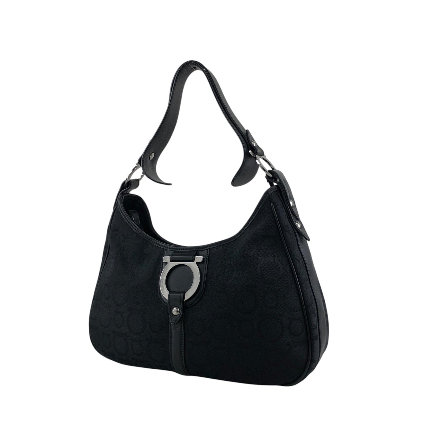 Salvatore Ferragamo Gancini Shoulder bag Black Vintage fxsbuf