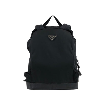 PRADA Triangle Logo Front Belt Double Pocket Backpack Black Vintage 7wppf4