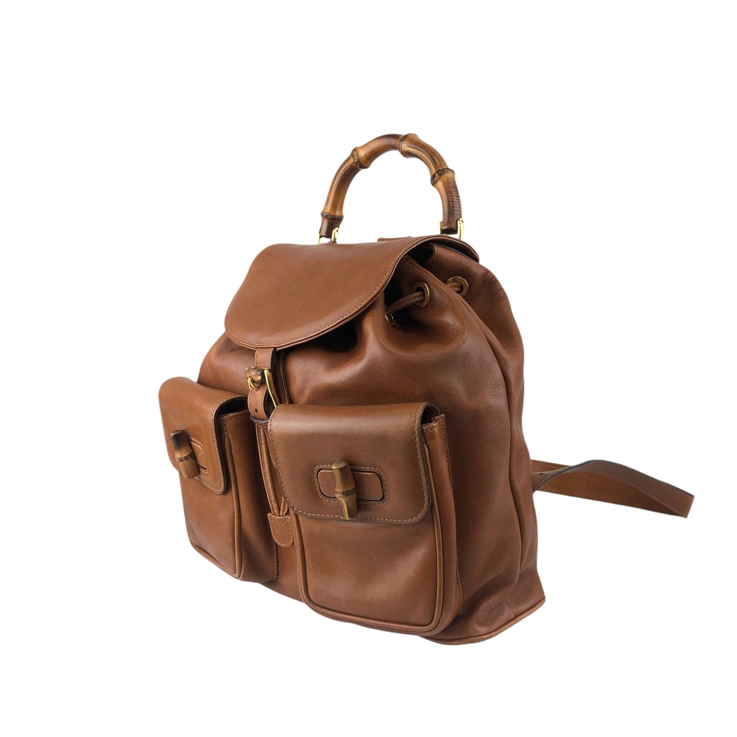 GUCCI Bamboo Turn Lock Double Pocket Backpack Brown Vintage sdazp3