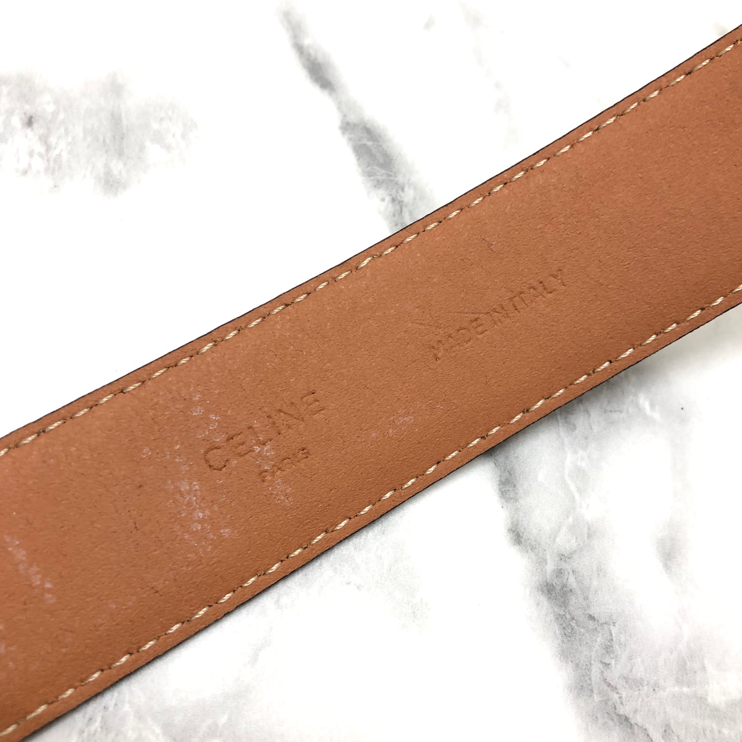 CELINE Circle Logo Leather Belt White Vintage 5absrf