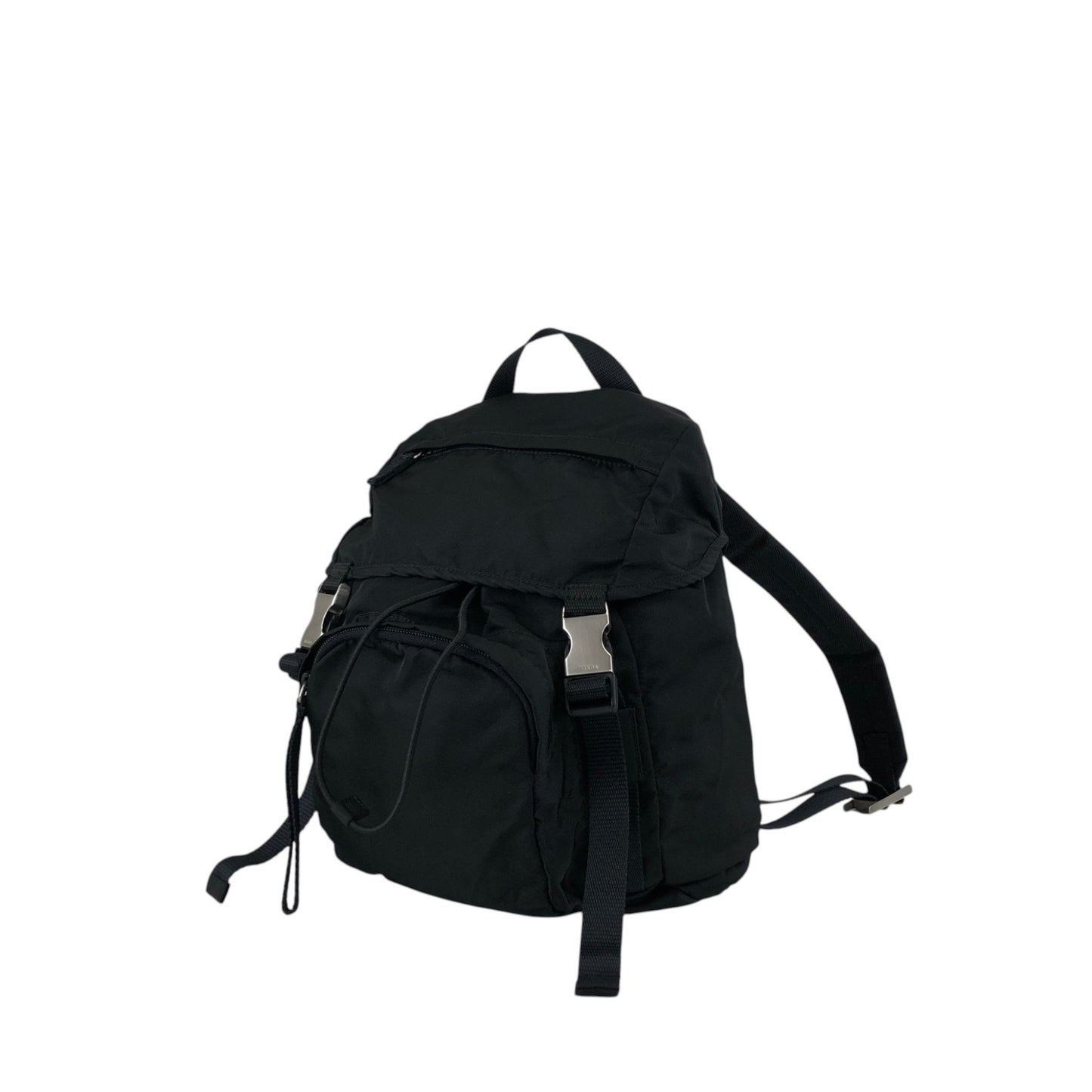 PRADA Tessuto Triangle Logo Front Buckle Backpack Black Vintage ynp78c