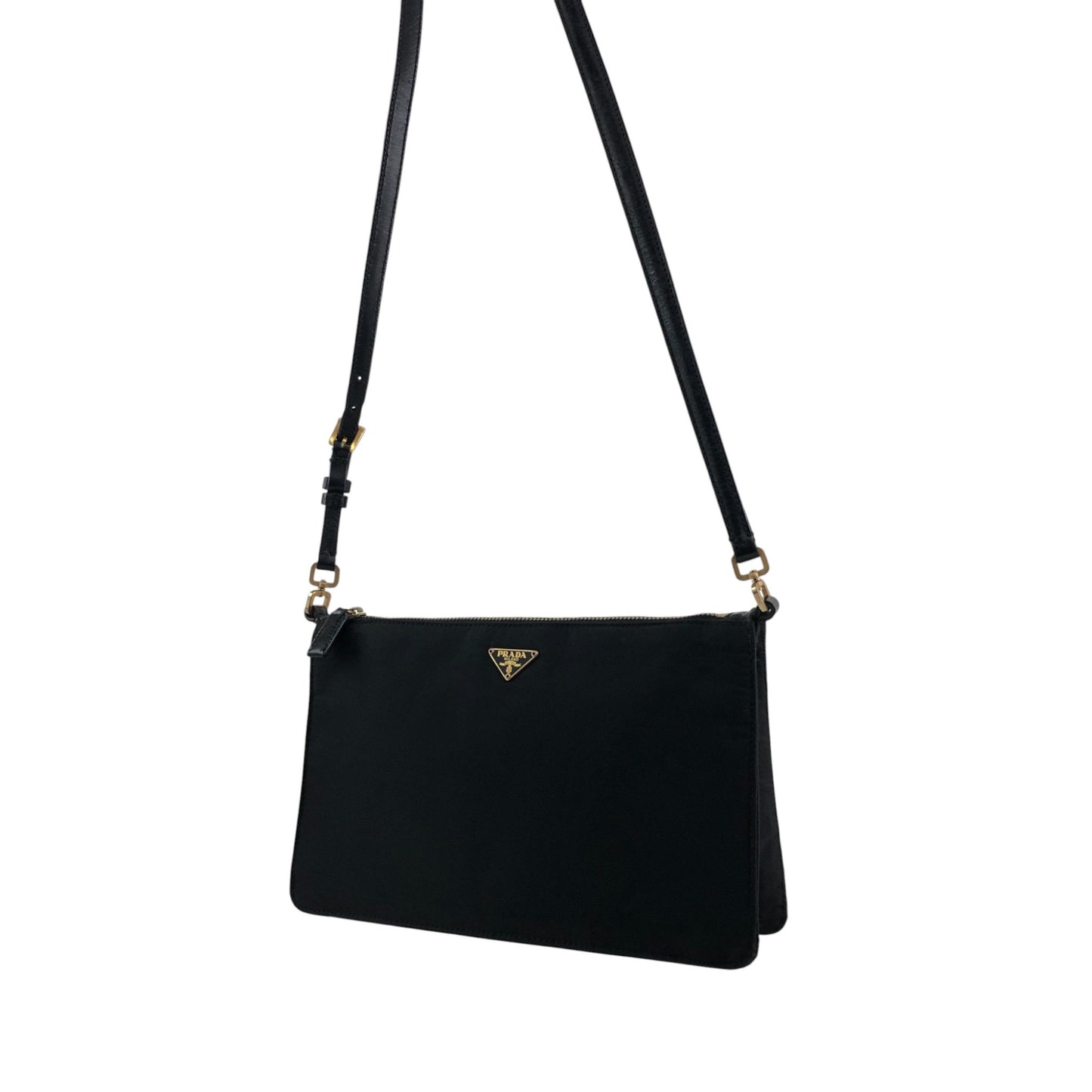 PRADA Tessuto Triangle Logo Shoulder bag Black Vintage 67ab6y