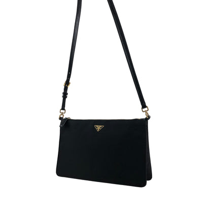 PRADA Tessuto Triangle Logo Shoulder bag Black Vintage 67ab6y