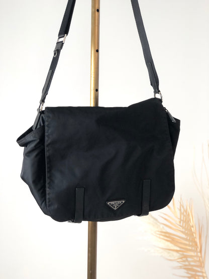 PRADA Triangle Logo Flap Nylon Shoulder bag Black Vintage etstud