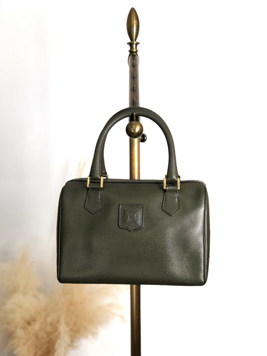 CELINE Blason Small Boston bag Handbag Kahki Vintage 3aca5z