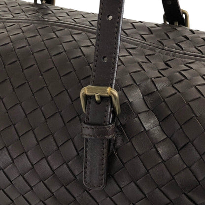 Bottega Veneta Intrecciato Padlock Boston bag Handbag Brown Vintage 2knttm