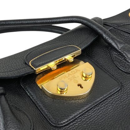 PRADA Logo Lock Handbag Black Vintage 7dwdcx