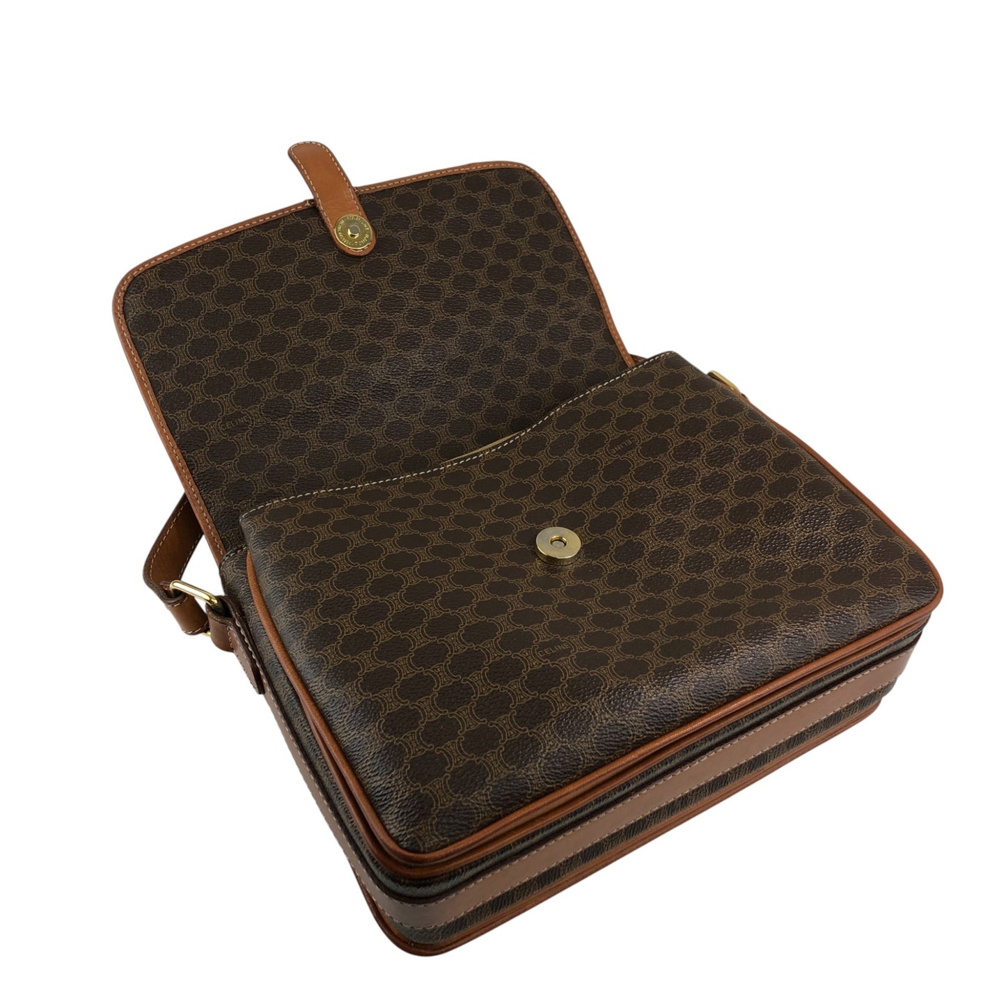 CELINE Macadam Horseshoe Shoulder bag Brown Vintage pep636