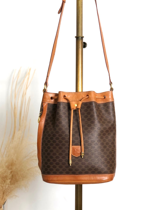 CELINE Macadam Blason Drawstring Shoulder bag Brown Vintage s6mkjn