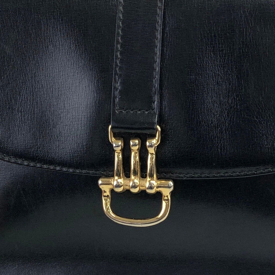 CELINE Horse Bit Shoulder bag Black Vintage essf4n