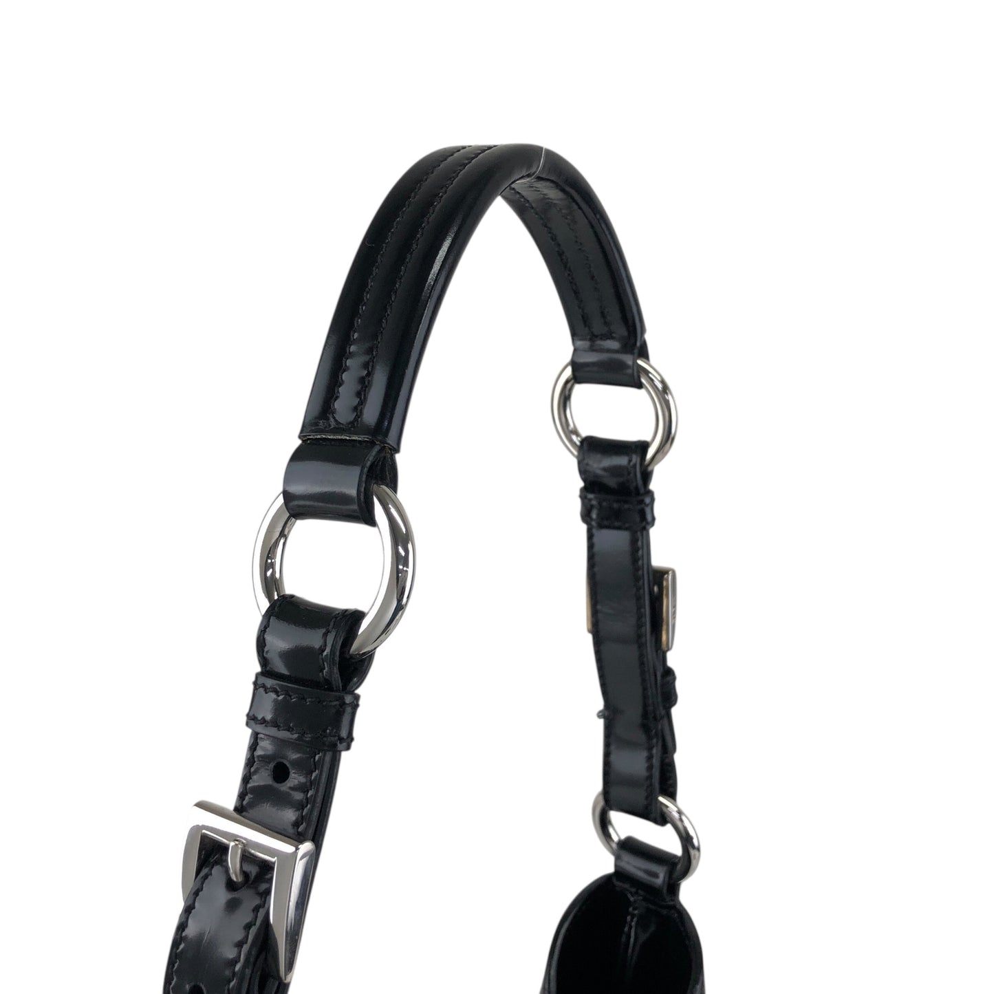 PRADA Logo Front Lock Shoulder bag Black Vintage jh2gpw