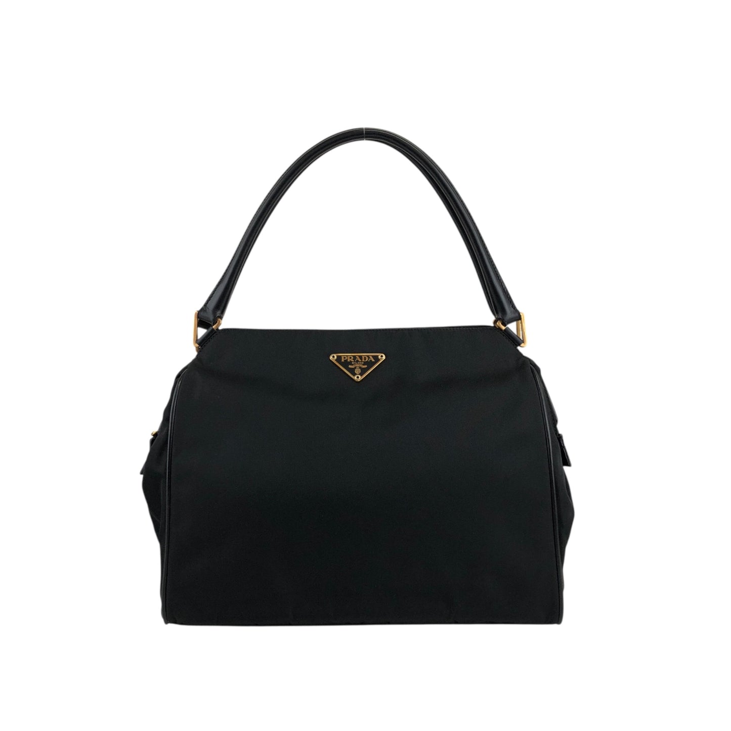 PRADA Tessuto Triangle Logo Handbag Black Vintage ahnen6