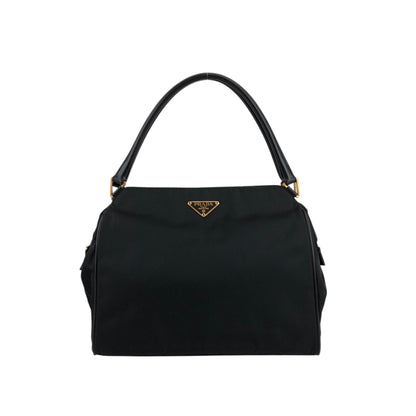 PRADA Tessuto Triangle Logo Handbag Black Vintage ahnen6