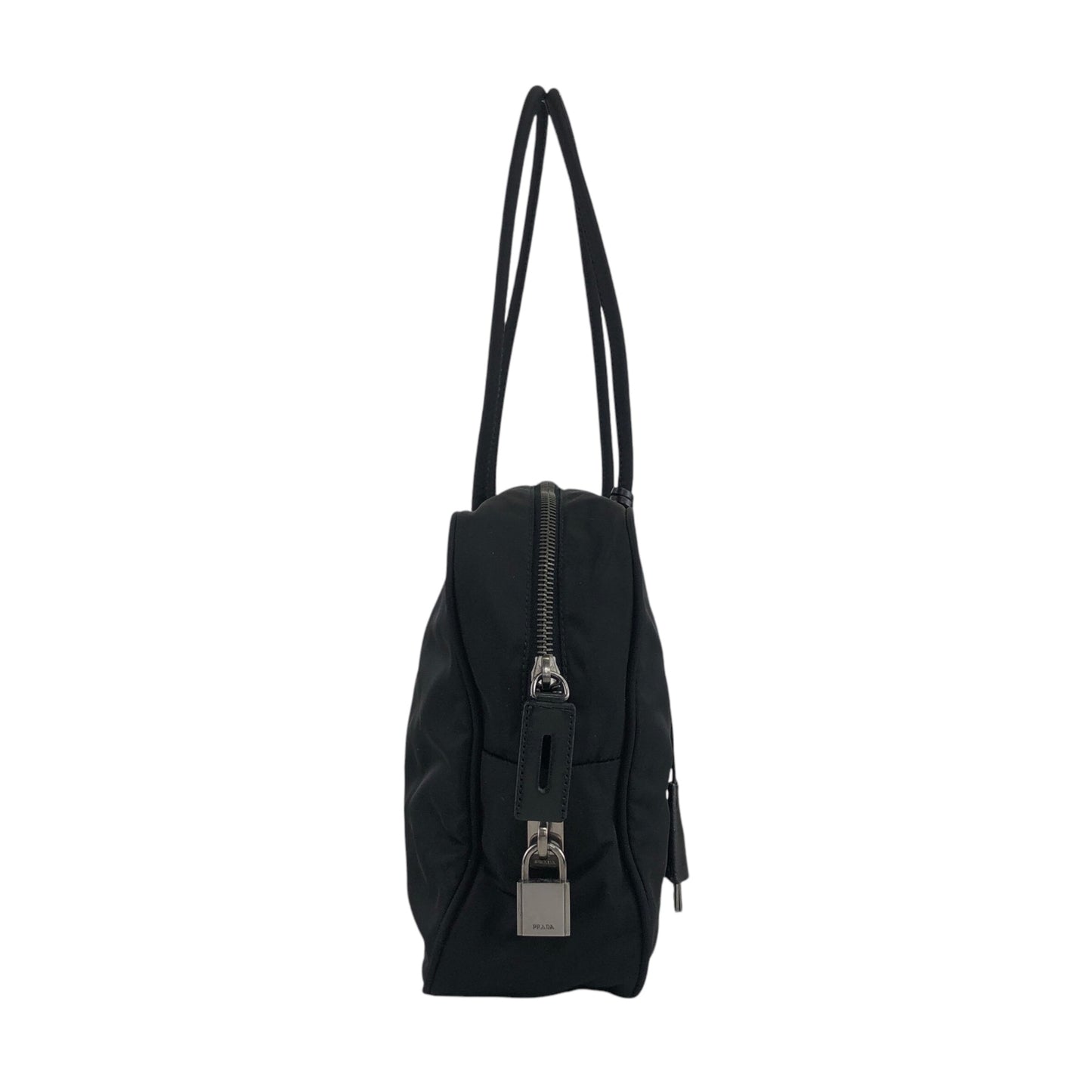 PRADA Tessuto Triangle Logo Padlock Boston bag Handbag Black Vintage 5ybv5s