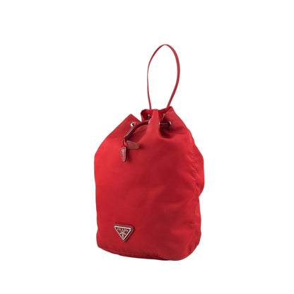 PRADA Tessuto Triangle Logo Drawstring Small Handbag Red Vintage 8aunpv