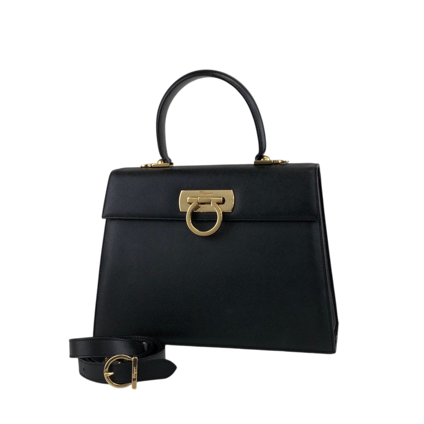 Salvatore Ferragamo Gancini Two-way Handbag Shoulder bag Black Vintage 67icsp