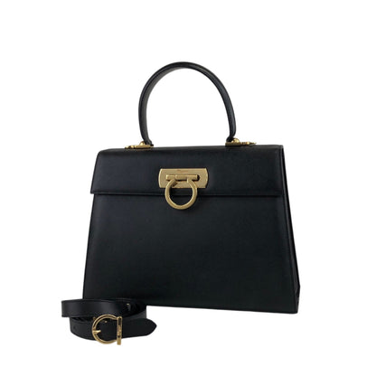 Salvatore Ferragamo Gancini Two-way Handbag Shoulder bag Black Vintage 67icsp