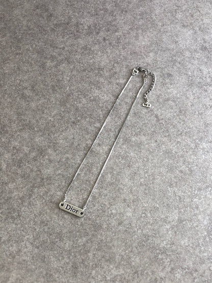 Christian Dior Logo  Motif Necklace Silver Vintage pidv5i