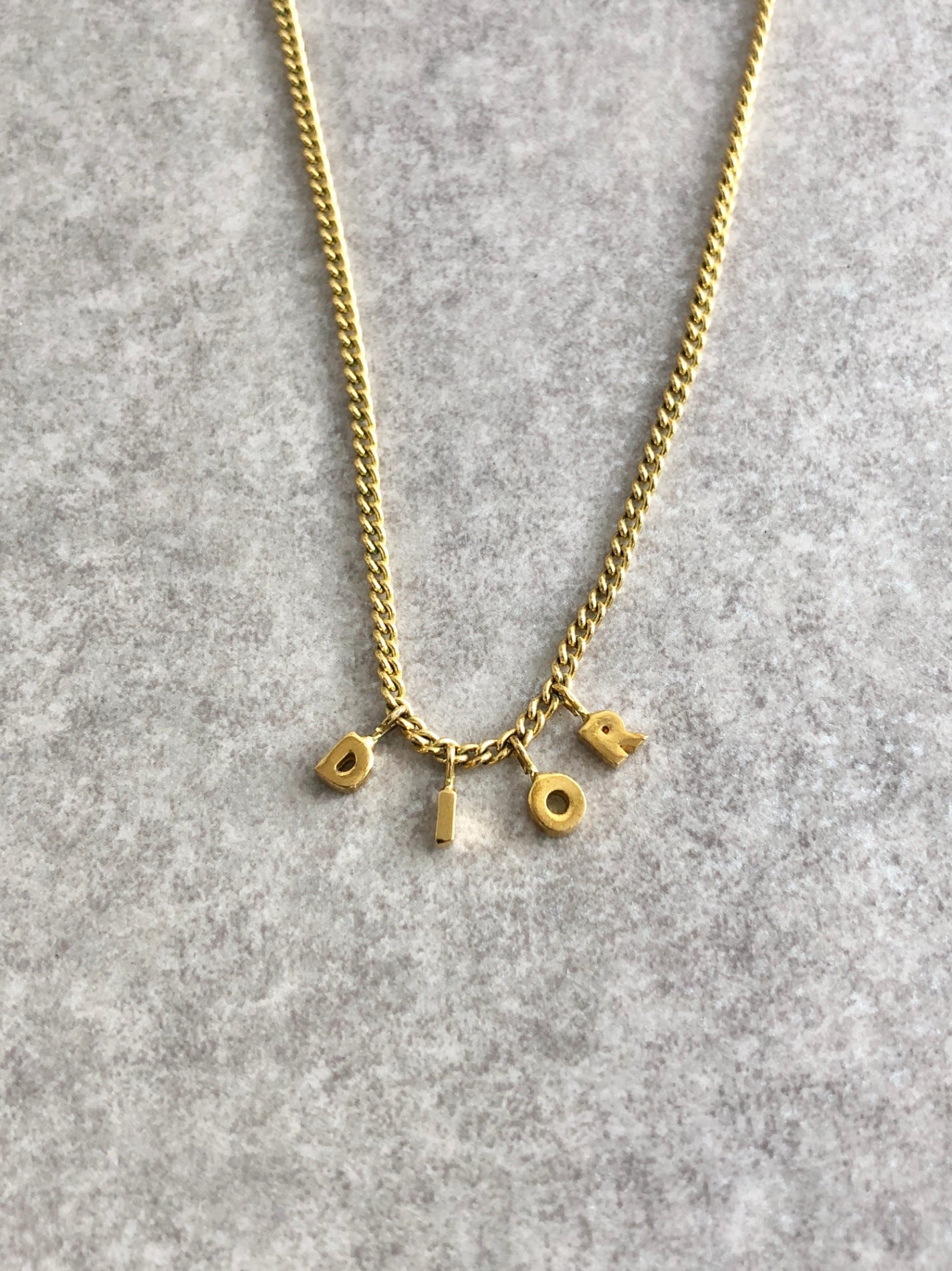 Christian Dior Logo Charm Necklace Gold Vintage 67xyih