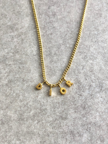 Christian Dior Logo Charm Necklace Gold Vintage 67xyih
