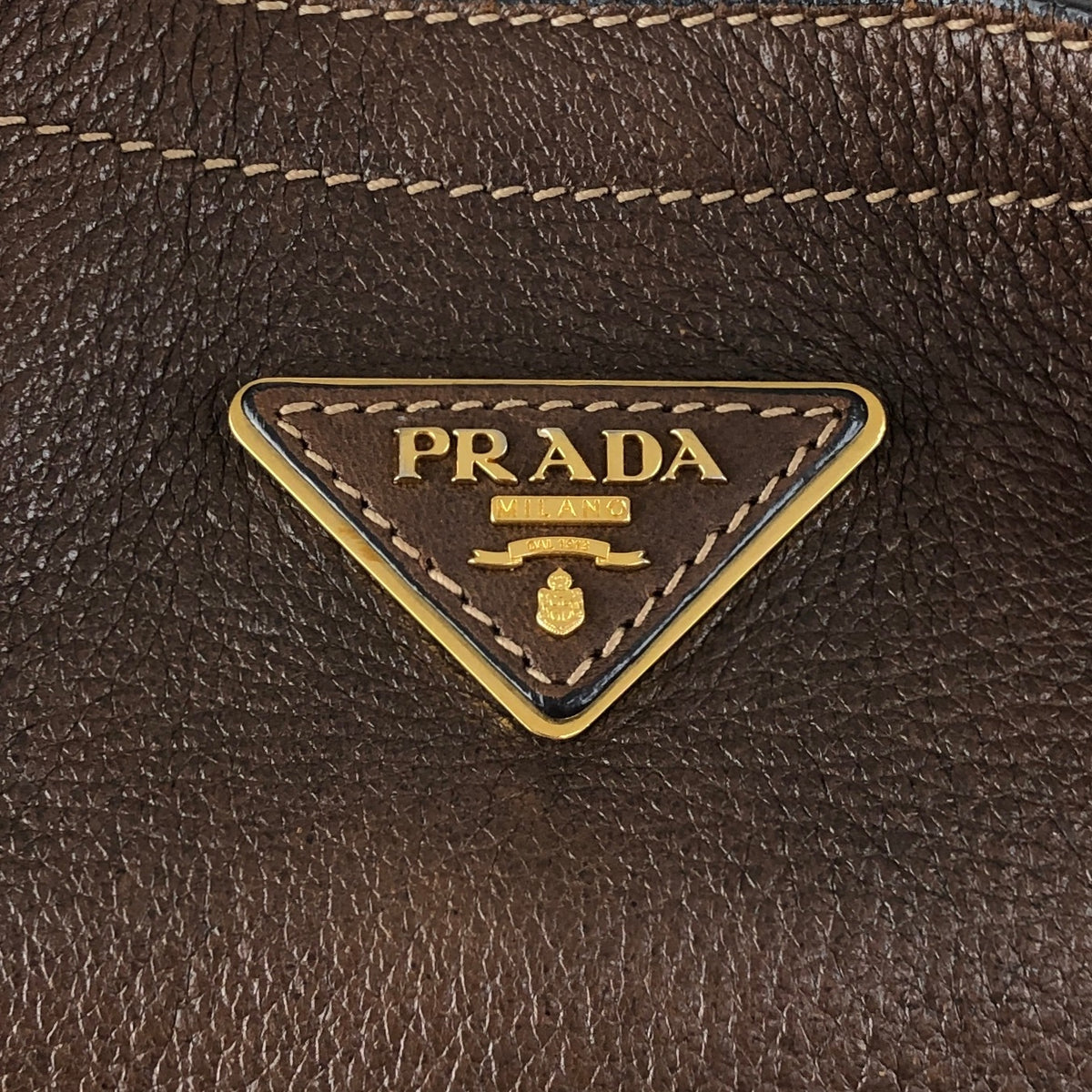 PRADA Triangle Logo Shoulder bag Hobobag Brown Vintage ajvtv2
