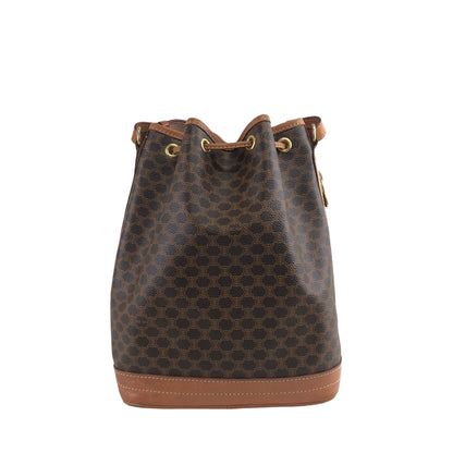 CELINE Macadam Blason Drawstring Shoulder bag Brown Vintage 7zaha3