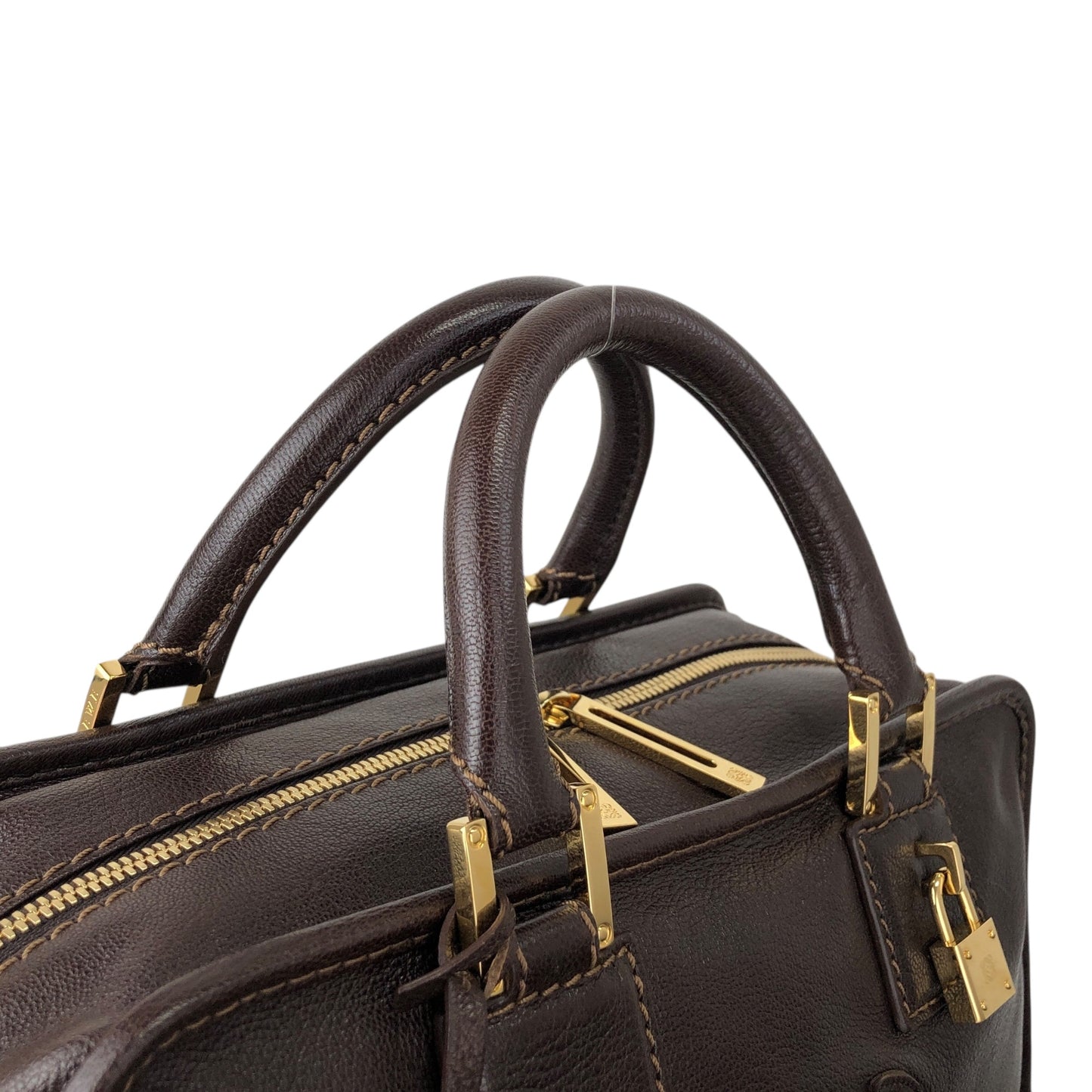 LOEWE Amazona28 Anagram Small Boston bag Handbag Brown Vintage vf56va