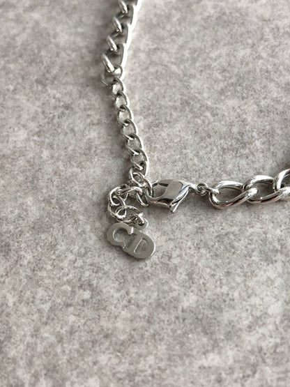 Christian Dior Logo Motif Necklace Silver Vintage nvyvs8