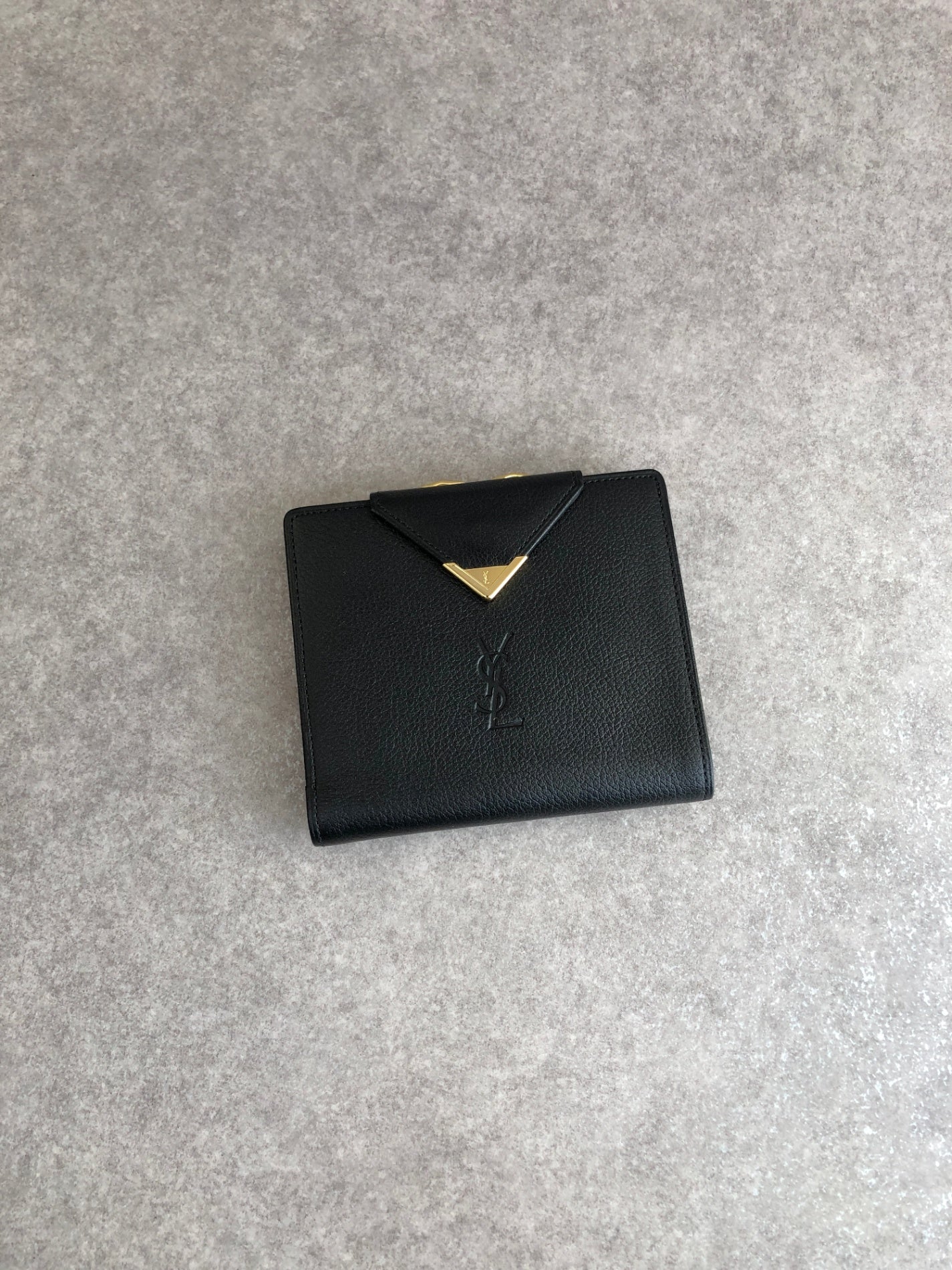Yves Saint Laurent YSL Logo Folded Wallet Black Vintage 7ytsz4