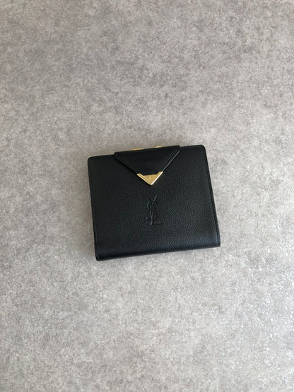 Yves Saint Laurent YSL Logo Folded Wallet Black Vintage 7ytsz4