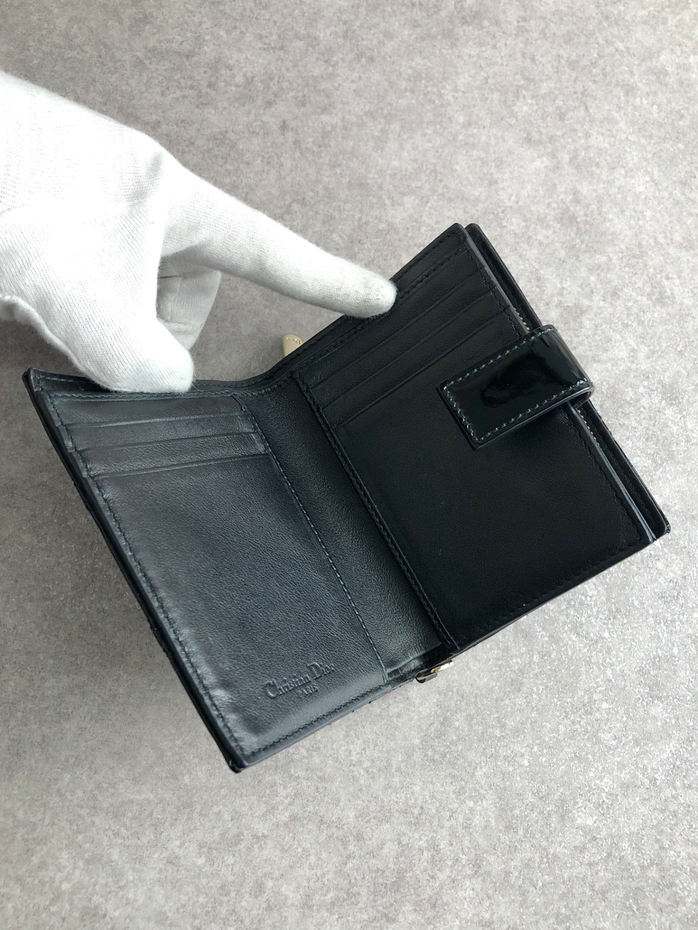 Christian Dior Cannage Folded Wallet Black Vintage m435au