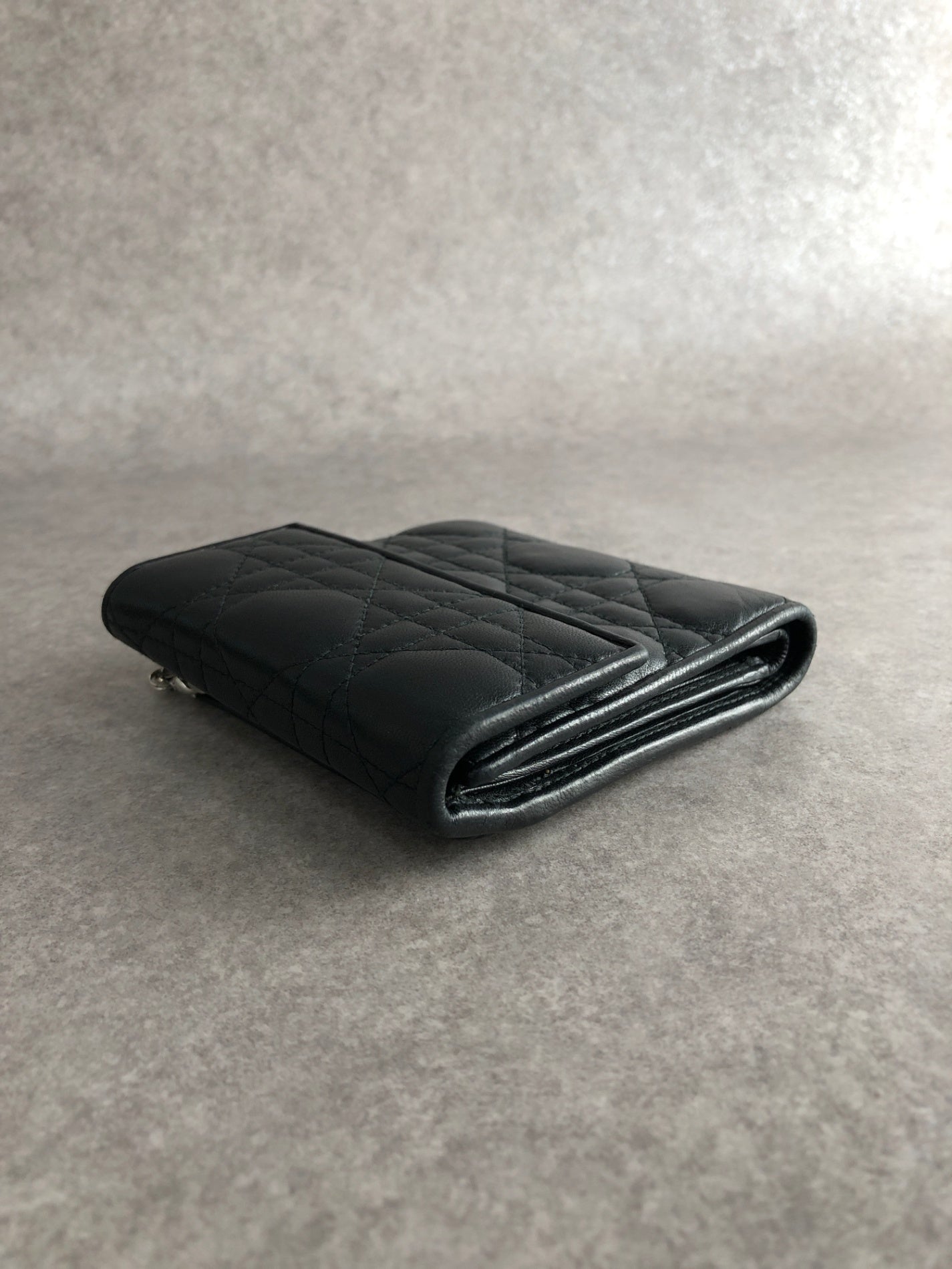 Christian Dior Cannage Logo Charm Trifold Wallet Black Vintage tsk2vs