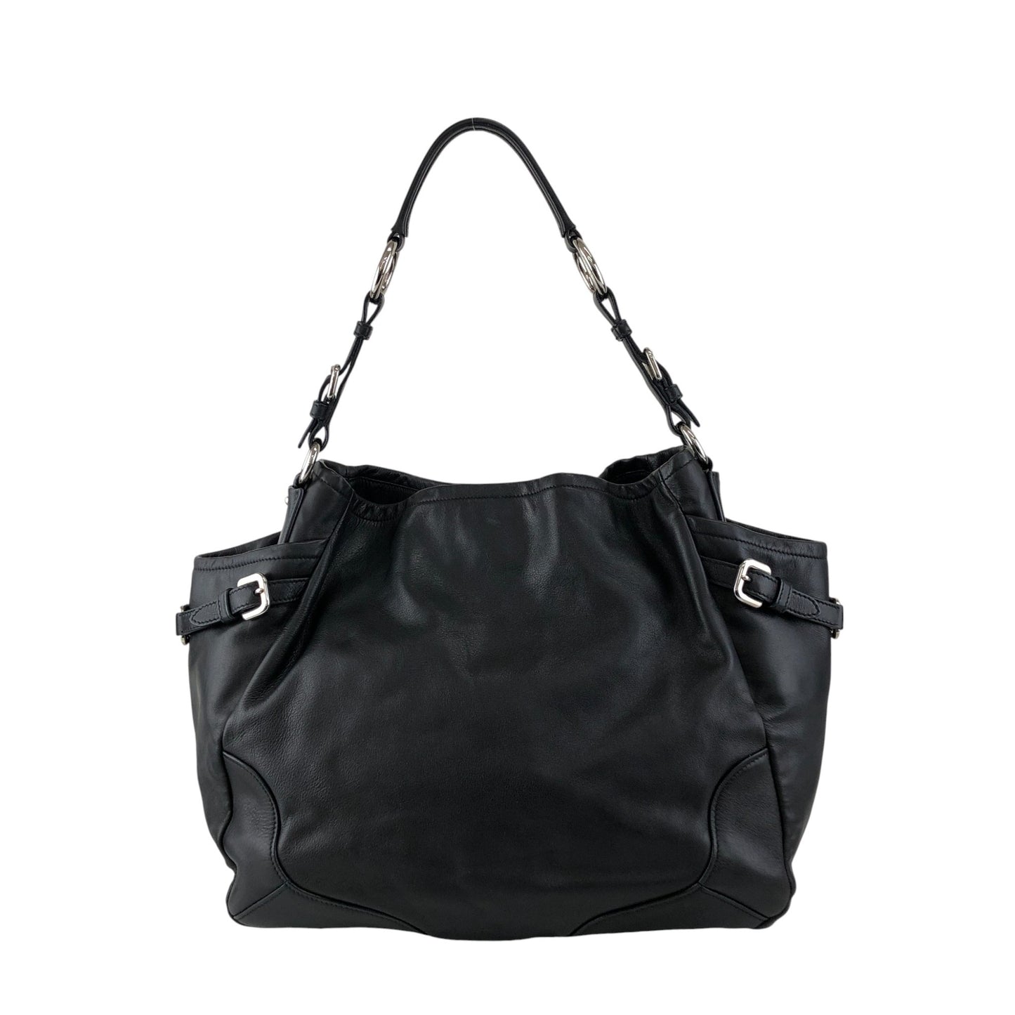 PRADA Logo Side Pocket Handbag Black Vintage ab8g6p