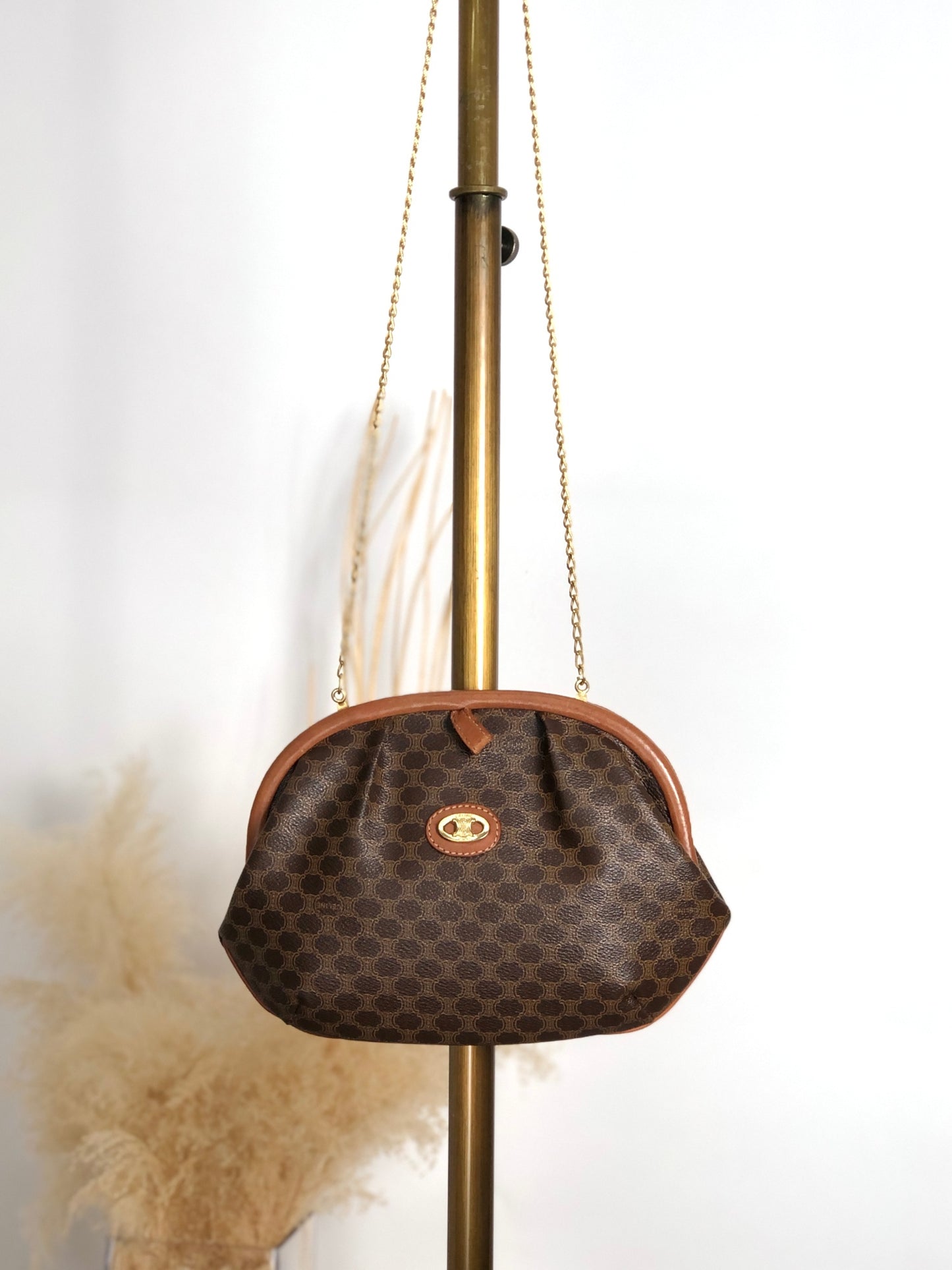 CELINE Macadam Metal Closure Chain Shoulder bag Brown Vintage tfpb4s