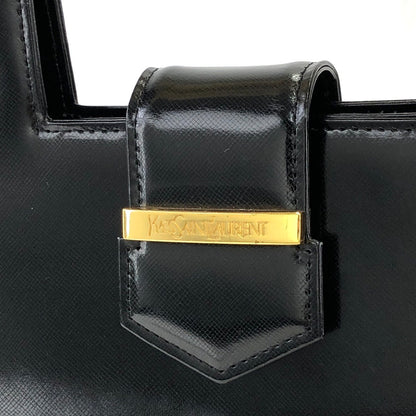 Yves Saint Laurent Logo Metal Bar Handle Leather Handbag Black Vintage vgabsa