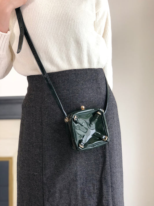 CELINE Metal Clasp Small Shoulder bag Green Vintage jye34i