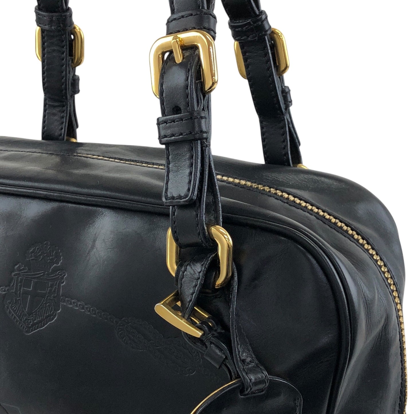 PRADA Logo Embossed Handbag Boston bag Black Vintage nfyku6