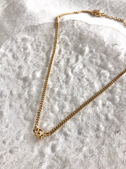 Christian Dior Logo Motif Necklace Gold Vintage 2s45hh