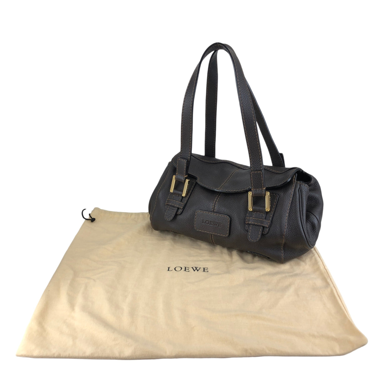 LOEWE Logo Embossed Handbag Brown Vintage s7e7fm