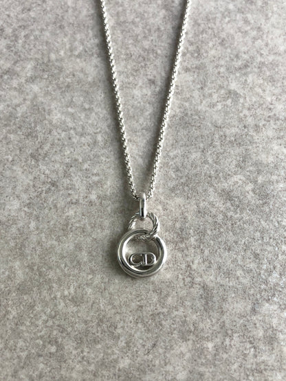 Christian Dior CD Logo Necklace Silver Vintage i6sati
