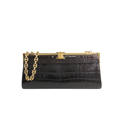 CELINE Triomphe Chain Shoulder bag Brown Vintage tedt2b