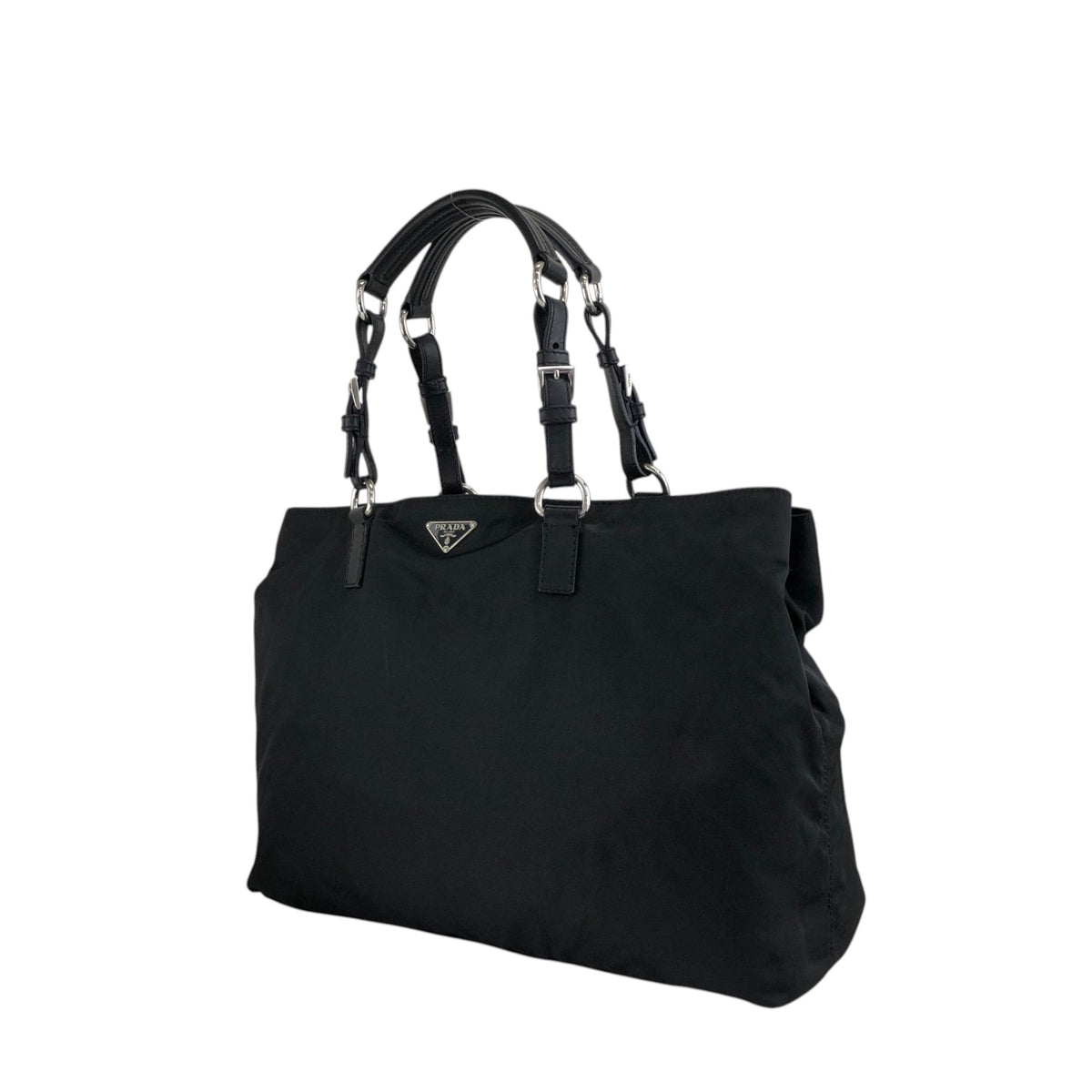 PRADA Triangle Logo Handbag Totebag Black Vintage ezvjia