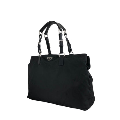 PRADA Triangle Logo Handbag Totebag Black Vintage ezvjia